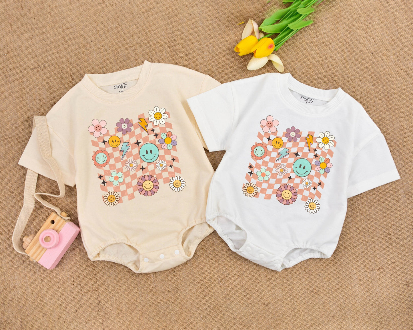 Retro Smile Baby Romper – Vintage Boho Outfit for Girls & Boys  