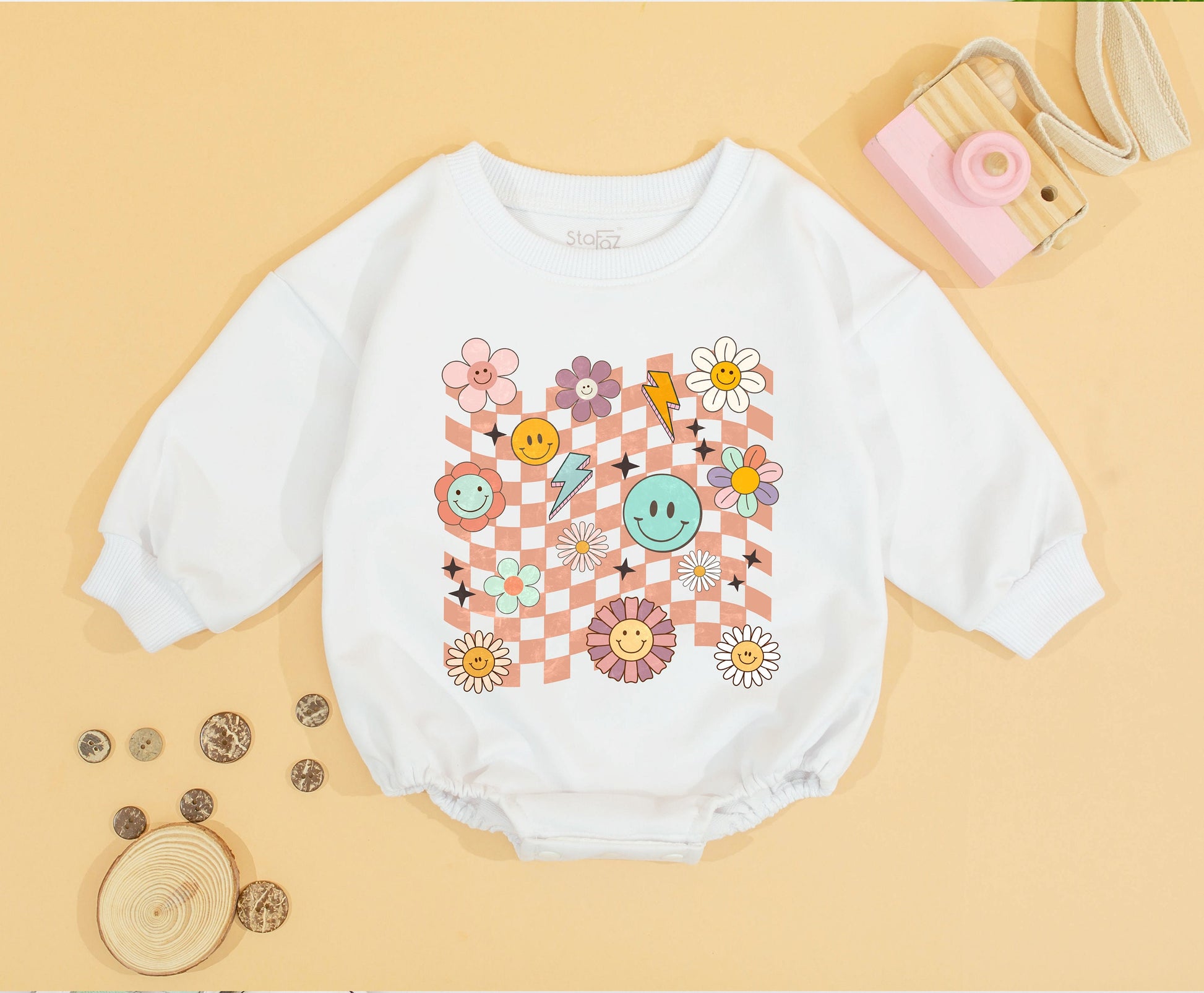 Smile Face Birthday Romper for Toddler Girls - Retro Smile Face Bubble Outfit - Vintage Party Clothes - Baby Shower Gift