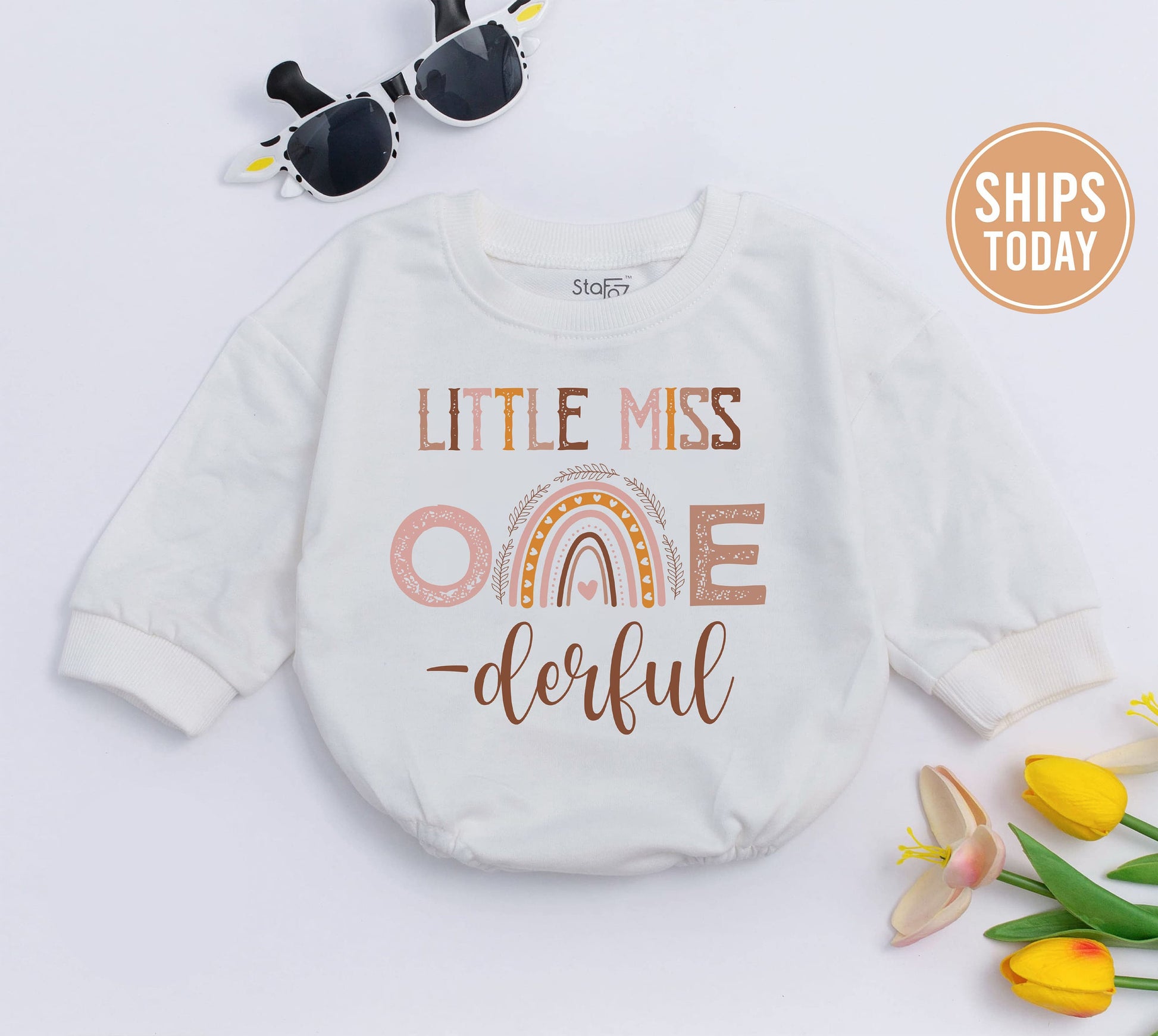 Boho Rainbow First Birthday Outfit for Baby Girl - Cake Smash Ready