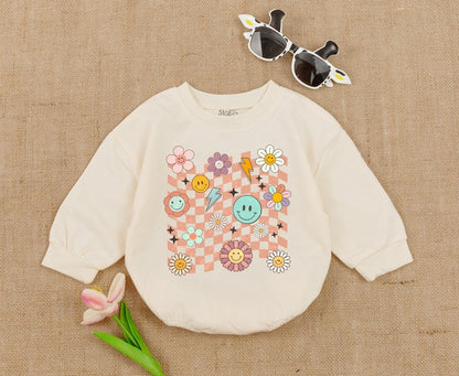 Smile Face Birthday Romper for Toddler Girls - Retro Smile Face Bubble Outfit - Vintage Party Clothes - Baby Shower Gift