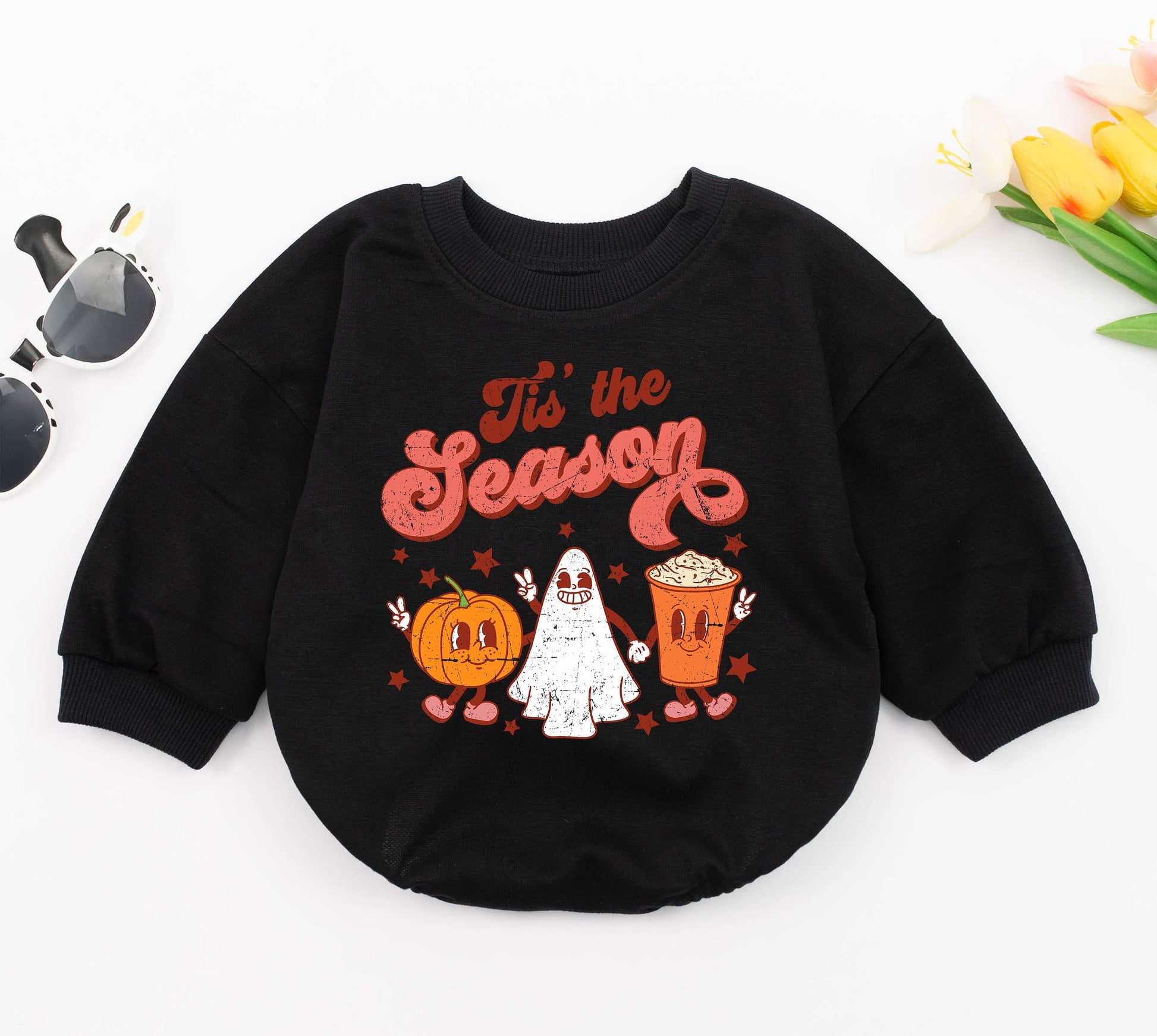 Retro Boho Pumpkin Thanksgiving Baby Romper Tis the Season Fall Bodysuit Cute Infant Tee First Halloween Gift