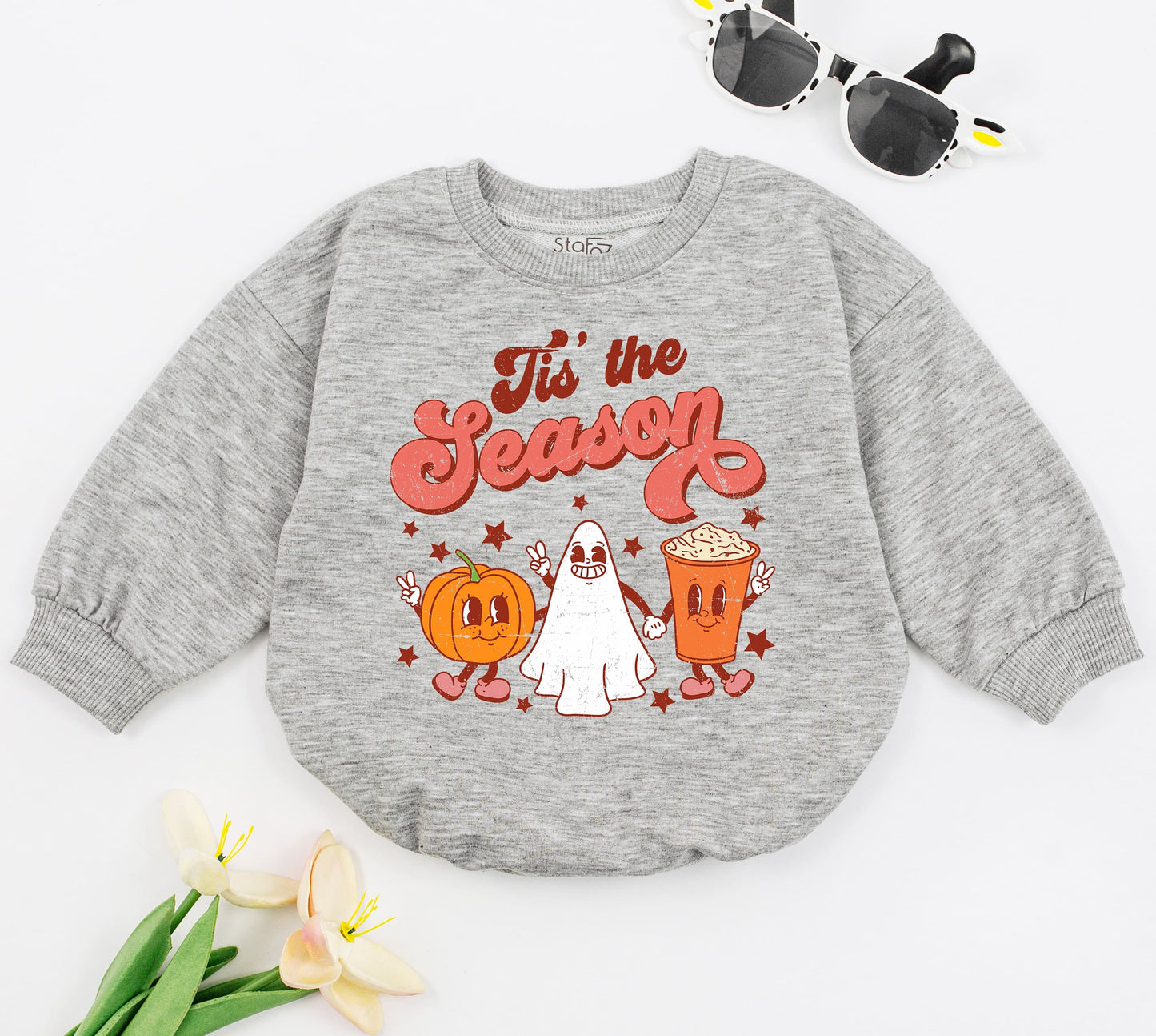 Retro Boho Pumpkin Thanksgiving Baby Romper Tis the Season Fall Bodysuit Cute Infant Tee First Halloween Gift