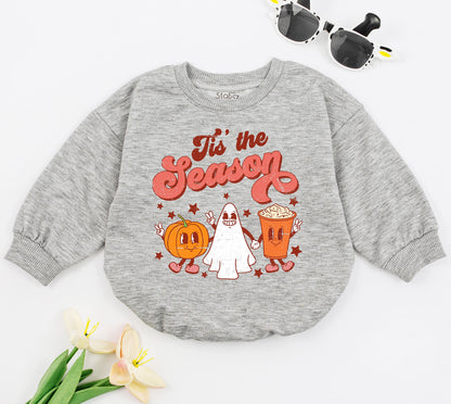 Retro Boho Pumpkin Thanksgiving Baby Romper Tis the Season Fall Bodysuit Cute Infant Tee First Halloween Gift