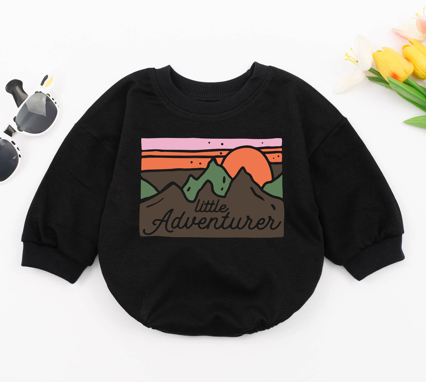 Little Adventurer Romper: Retro Mountains Bodysuit for Summer Fun