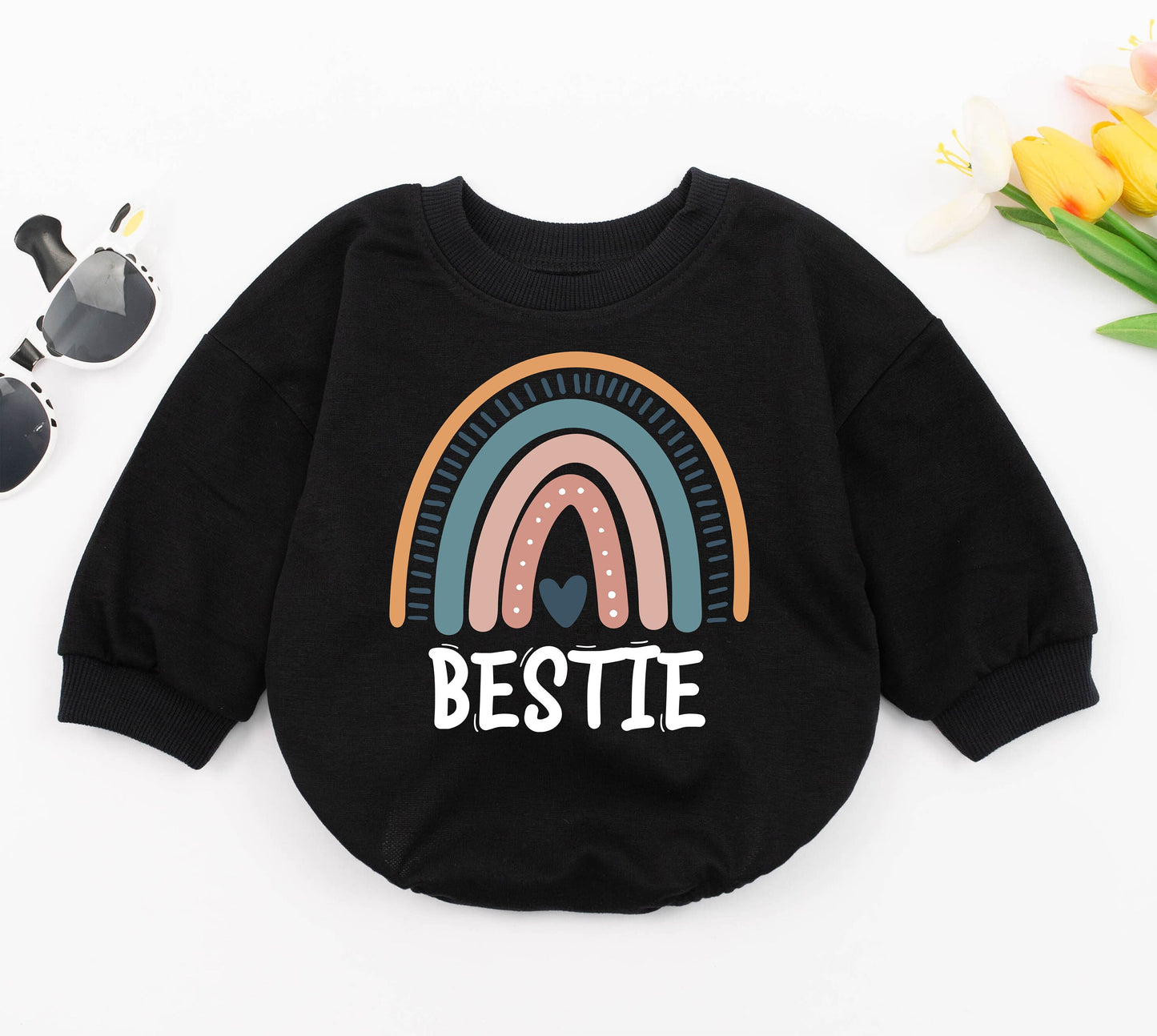 Retro Bestie Baby Romper: Boho Unisex Bodysuit & Personalized Gift