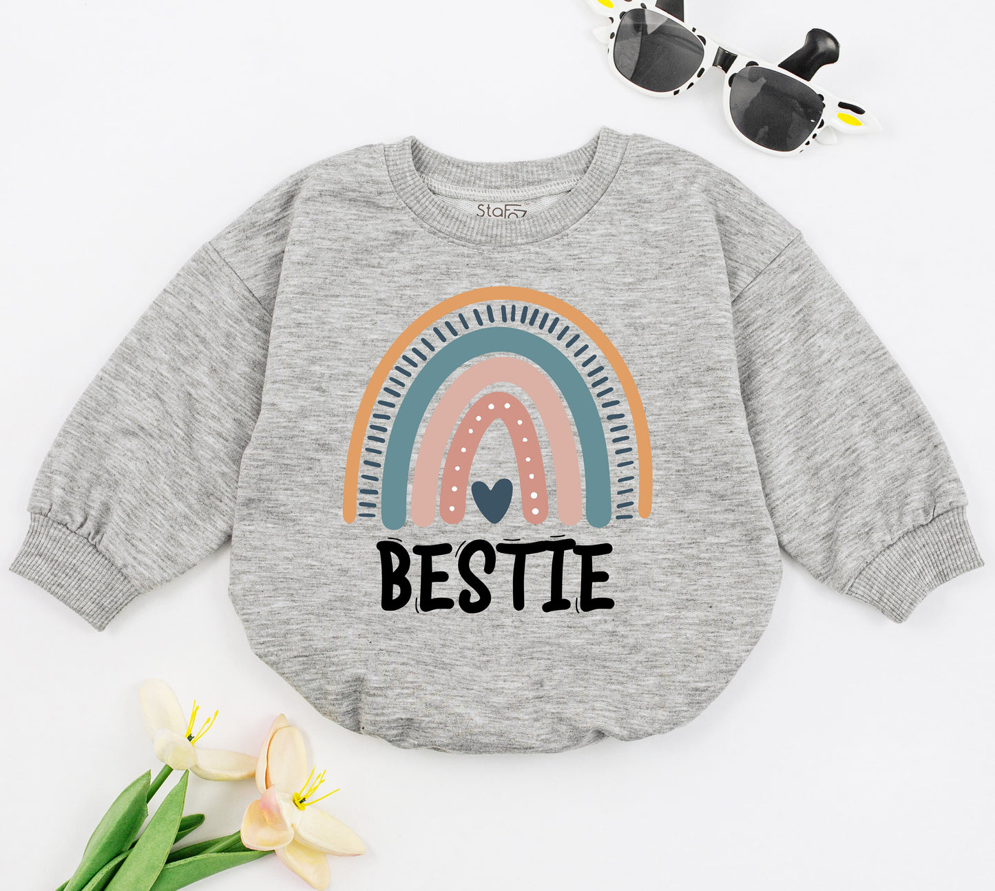 Retro Bestie Baby Romper: Boho Unisex Bodysuit & Personalized Gift