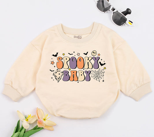 Spooky Baby Romper Retro Halloween Bodysuit for Baby Girl or Boy First Halloween Outfit Ghost Design Fall Season Gift 1st Halloween