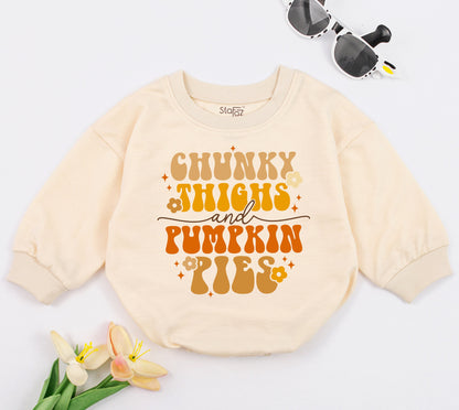 Chunky Thighs, Pumpkin Pies Romper - Fall Thanksgiving Baby Outfit