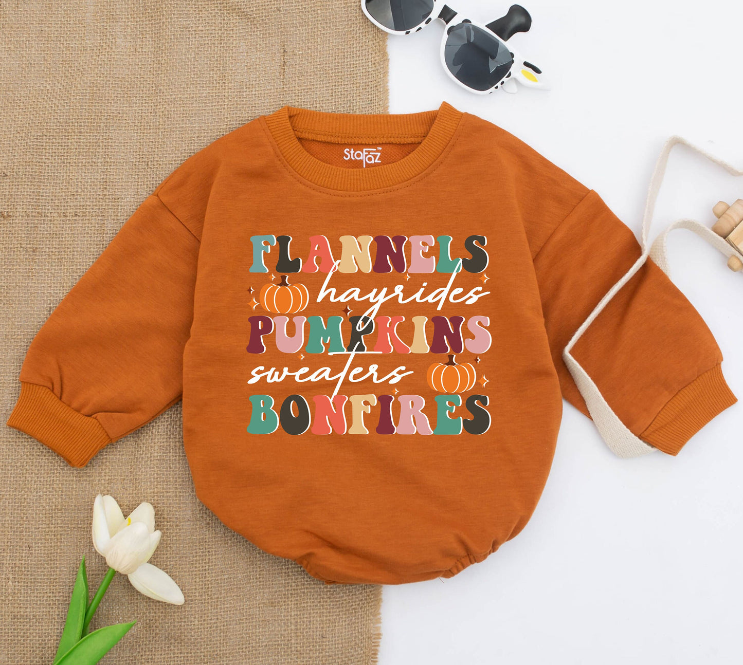 Fall Romper with Pumpkins & Flannels – Perfect Baby Shower Gift