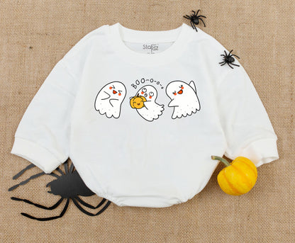 Little Boo Retro Ghost Romper - Cute First Halloween Baby Outfit