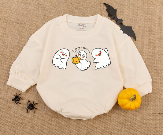 Little Boo Retro Ghost Romper - Cute First Halloween Baby Outfit