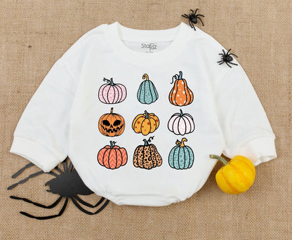 Little Ghouls Pumpkin Romper - Retro Halloween Baby Outfit