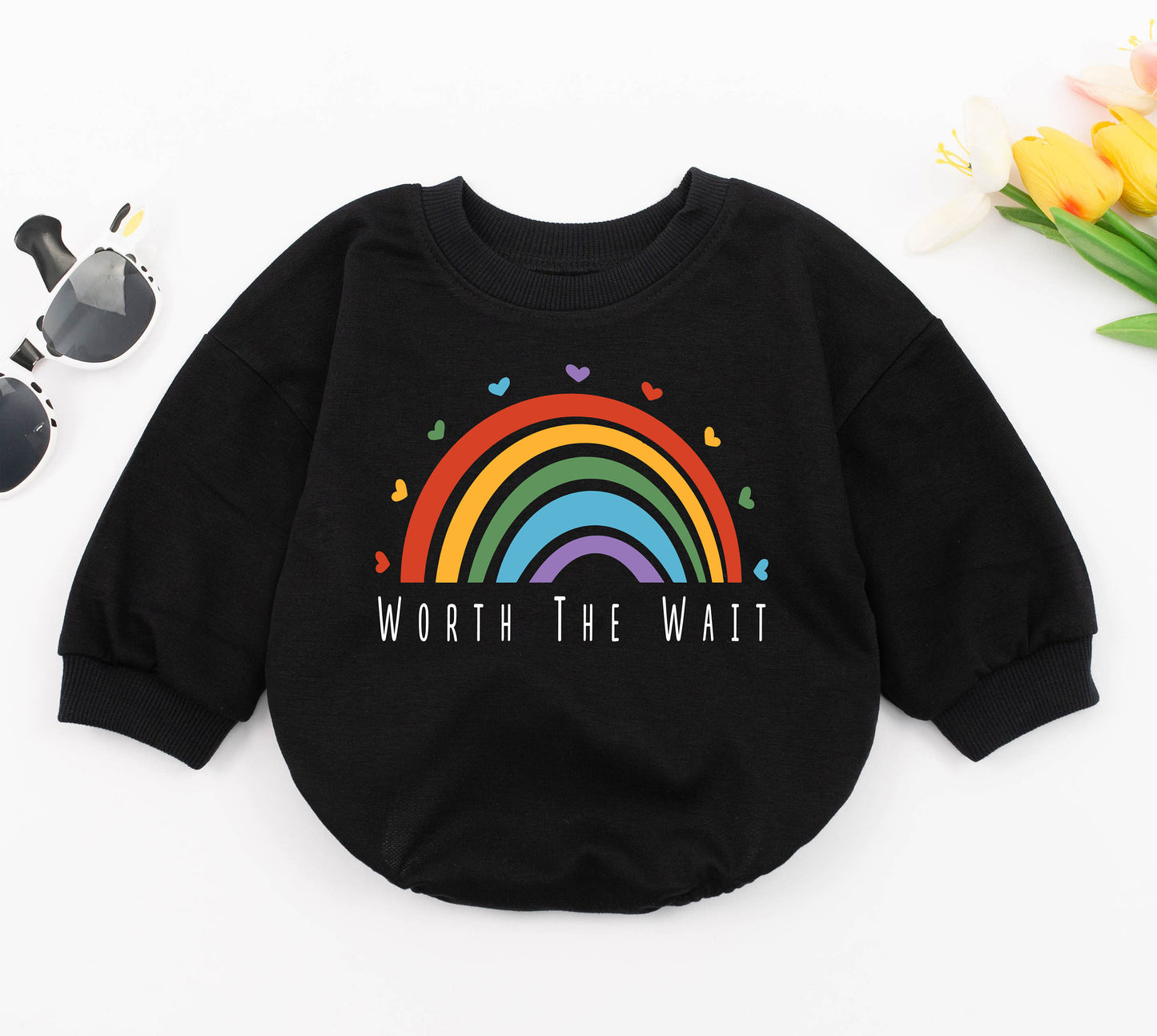 Worth the Wait Rainbow Baby Romper: Unisex Pregnancy Announcement