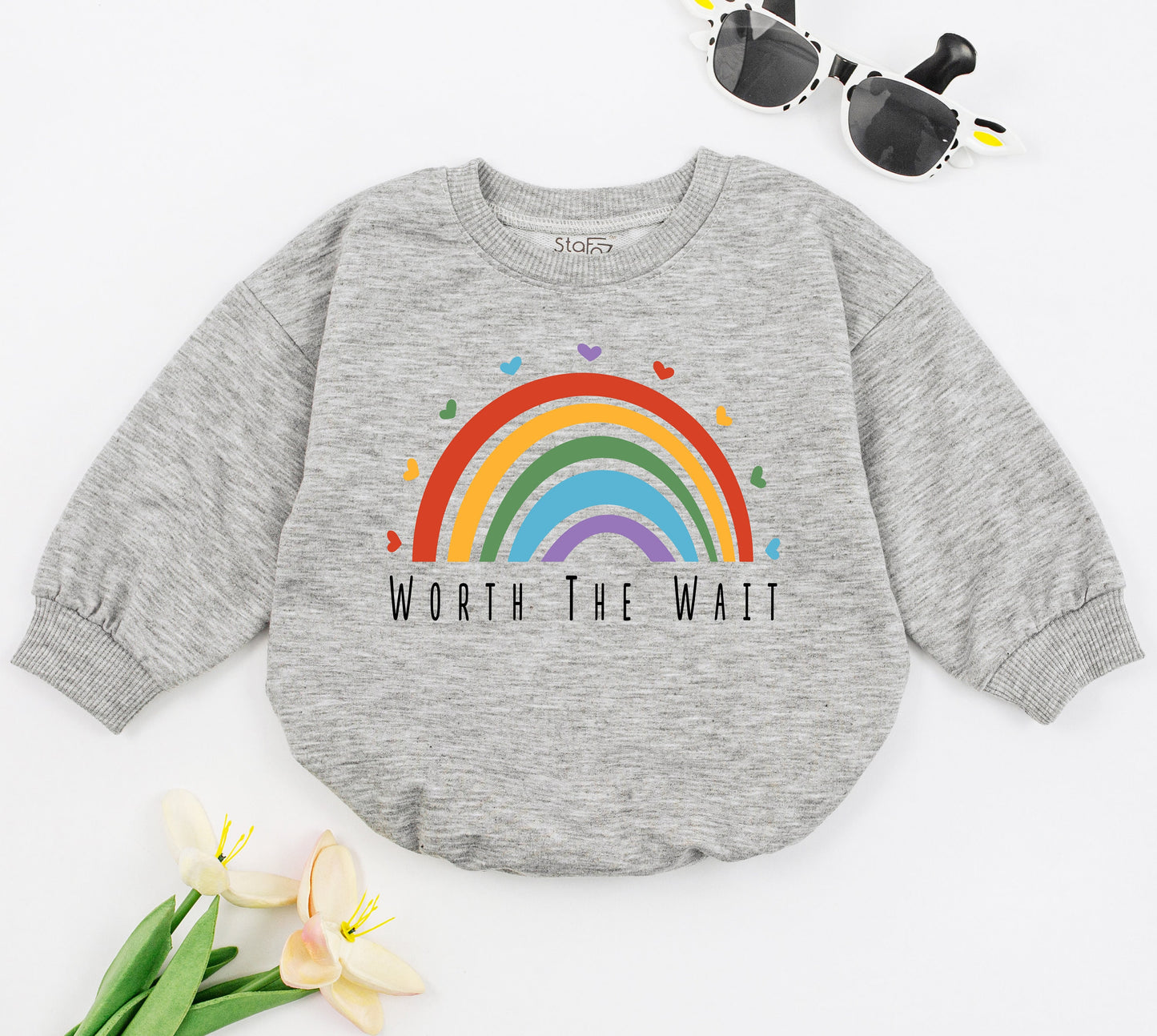 Worth the Wait Rainbow Baby Romper: Unisex Pregnancy Announcement