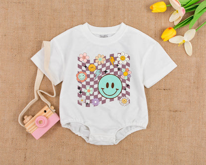 Retro Smile Baby Romper: Vintage Style for Girls & Boys