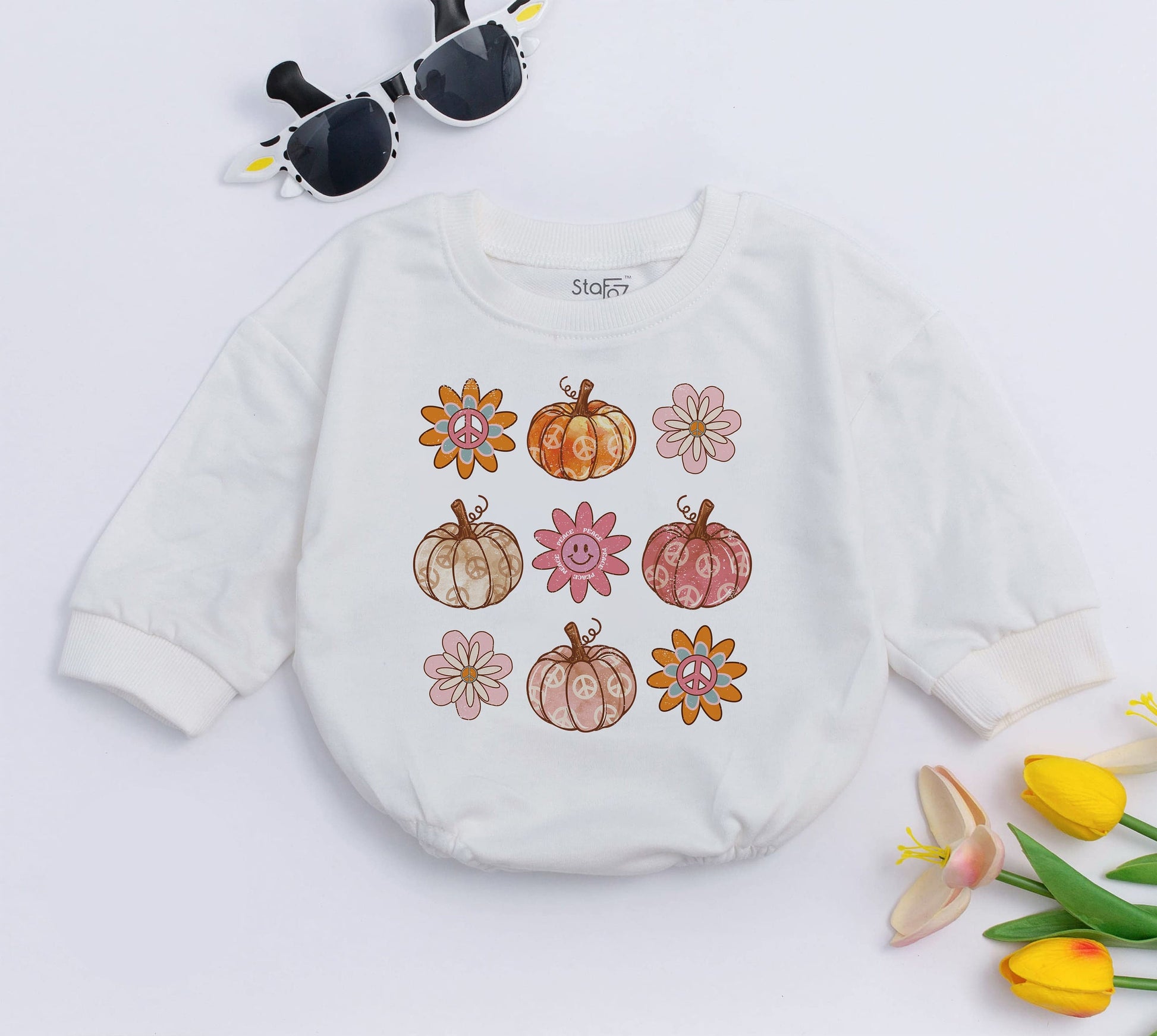 Retro Pumpkin Baby Romper & Tee - Boho Vintage Halloween Outfit