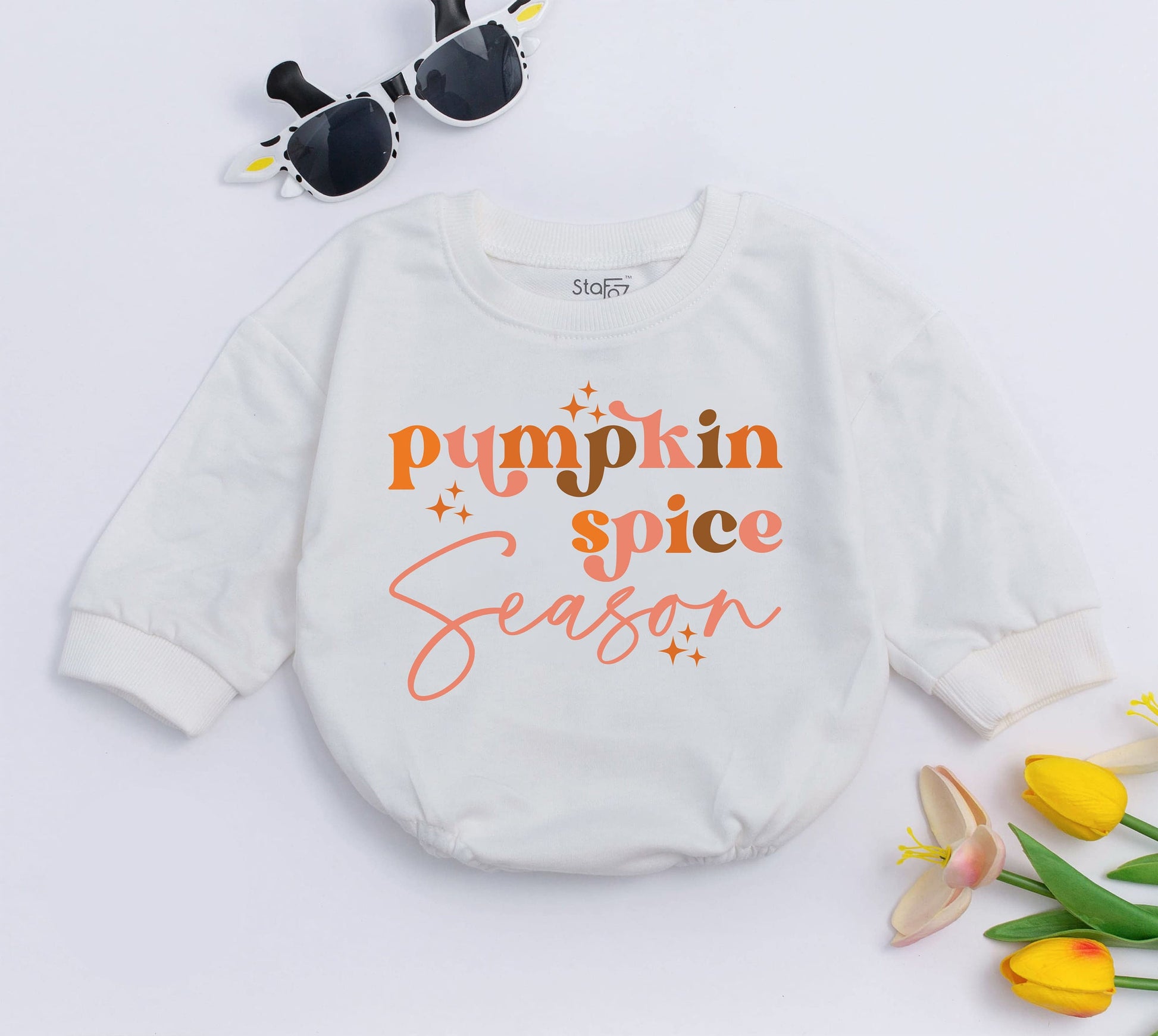 Retro Fall Baby Romper - Cute Pumpkin Spice Thanksgiving Bodysuit