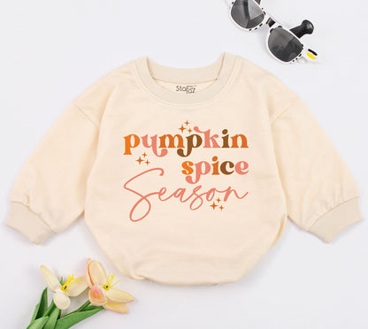 Retro Fall Baby Romper - Cute Pumpkin Spice Thanksgiving Bodysuit