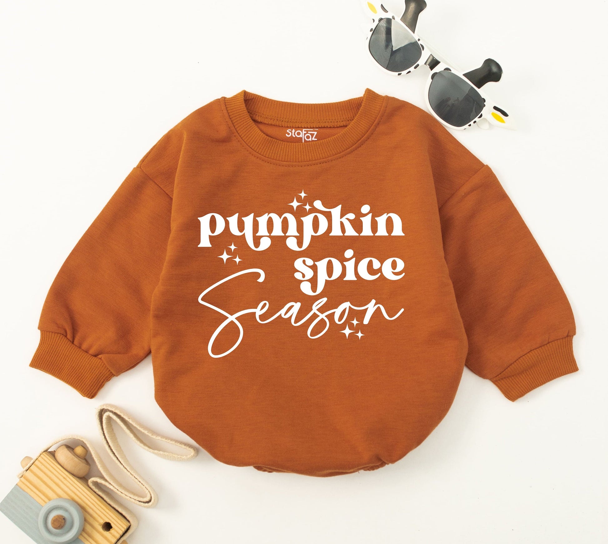 Retro Fall Baby Romper - Cute Pumpkin Spice Thanksgiving Bodysuit