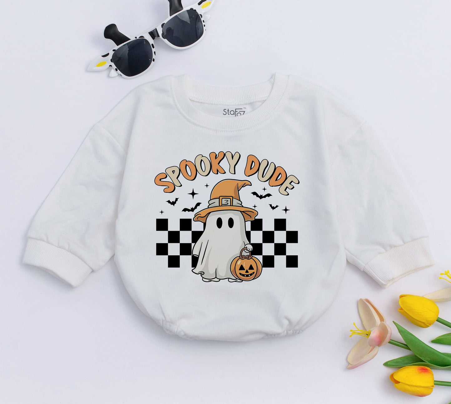 Spooky Dude Halloween Romper Baby Outfit Vintage Design, Retro Pumpkin Bodysuit, First Halloween Clothes Gift, Fall Baby Boy, Newborn Costume