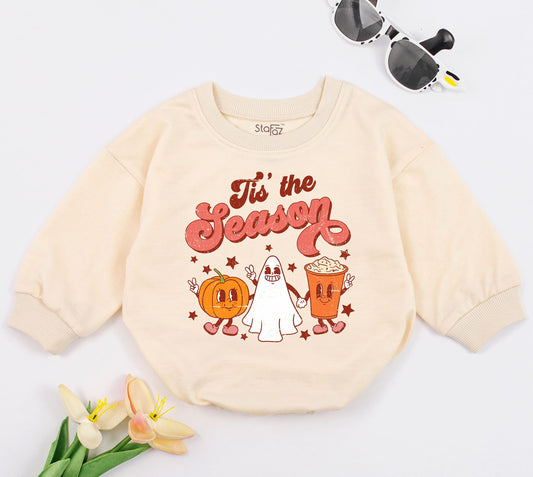 Retro Boho Pumpkin Thanksgiving Baby Romper Tis the Season Fall Bodysuit Cute Infant Tee First Halloween Gift