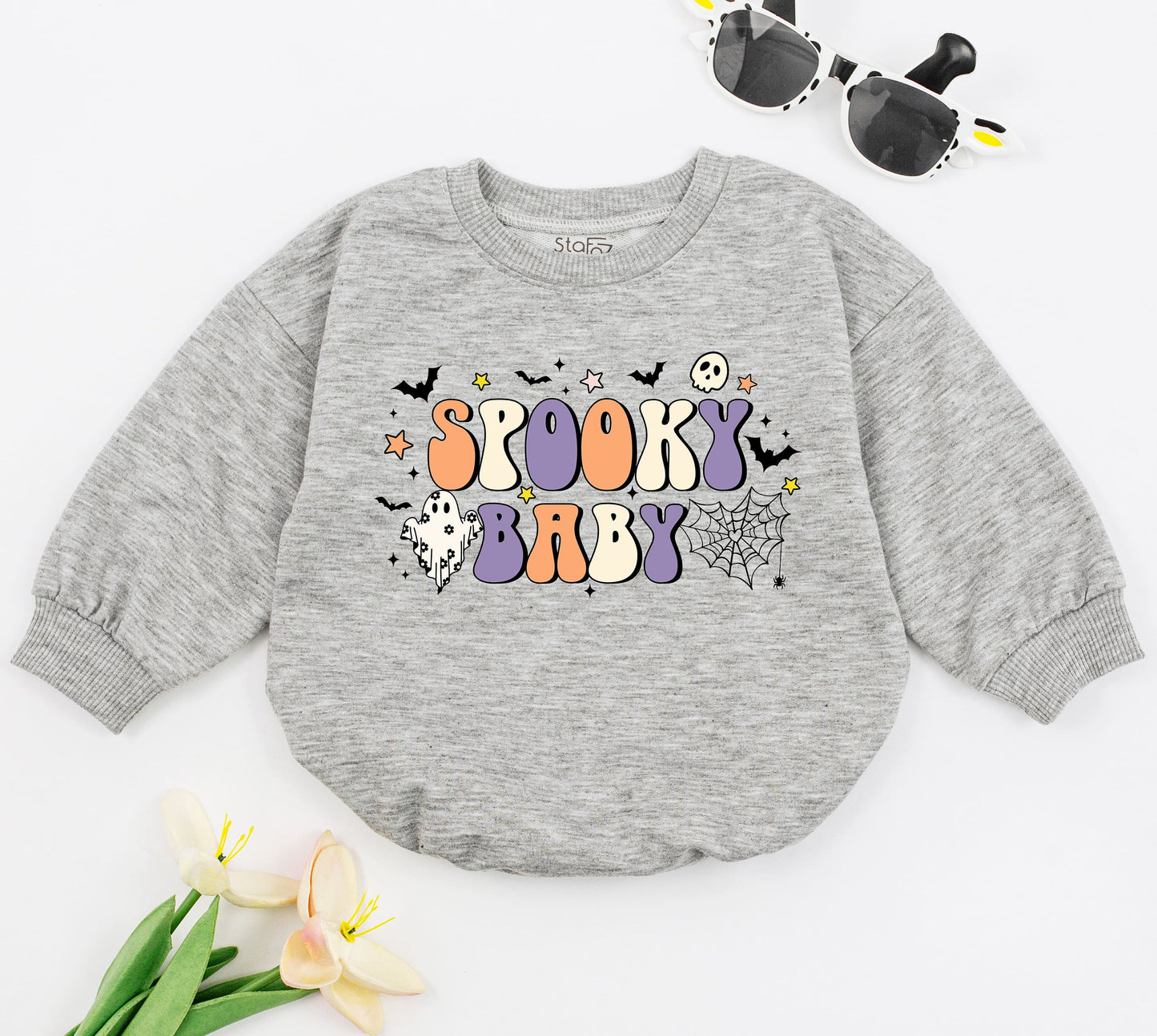 Spooky Baby Romper Retro Halloween Bodysuit for Baby Girl or Boy First Halloween Outfit Ghost Design Fall Season Gift 1st Halloween