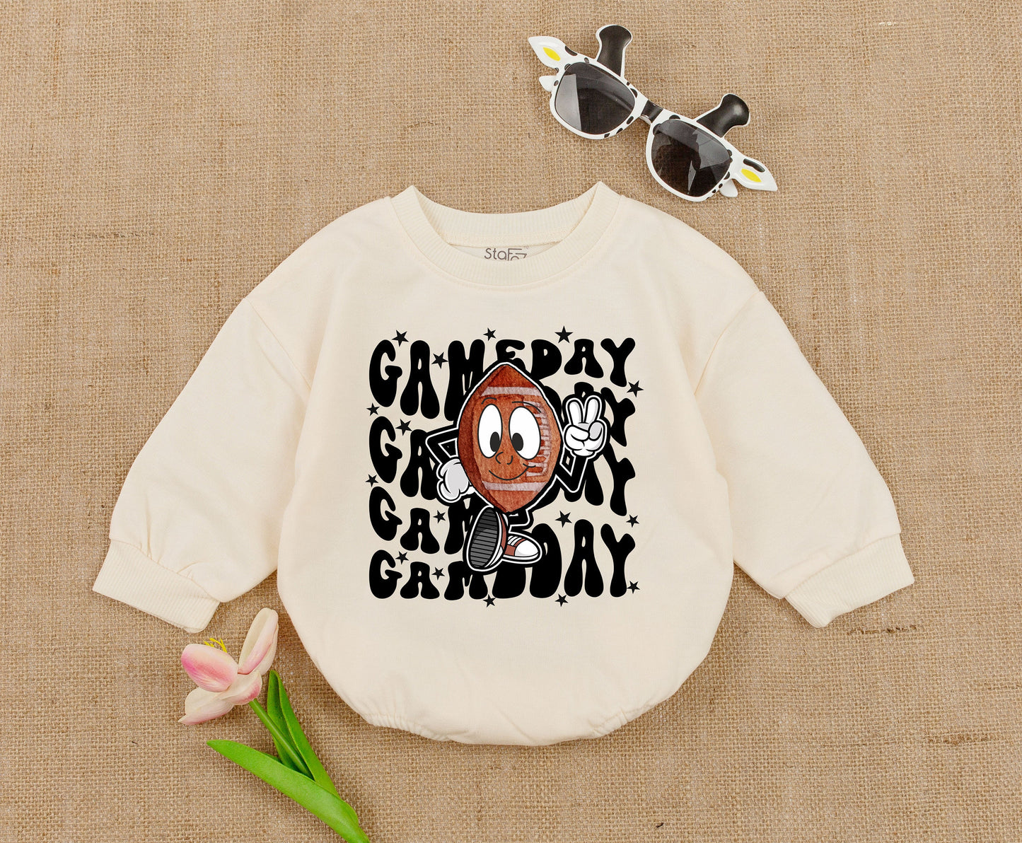 Vintage Game Day Baby Romper – Oversized Fall Toddler Sweater