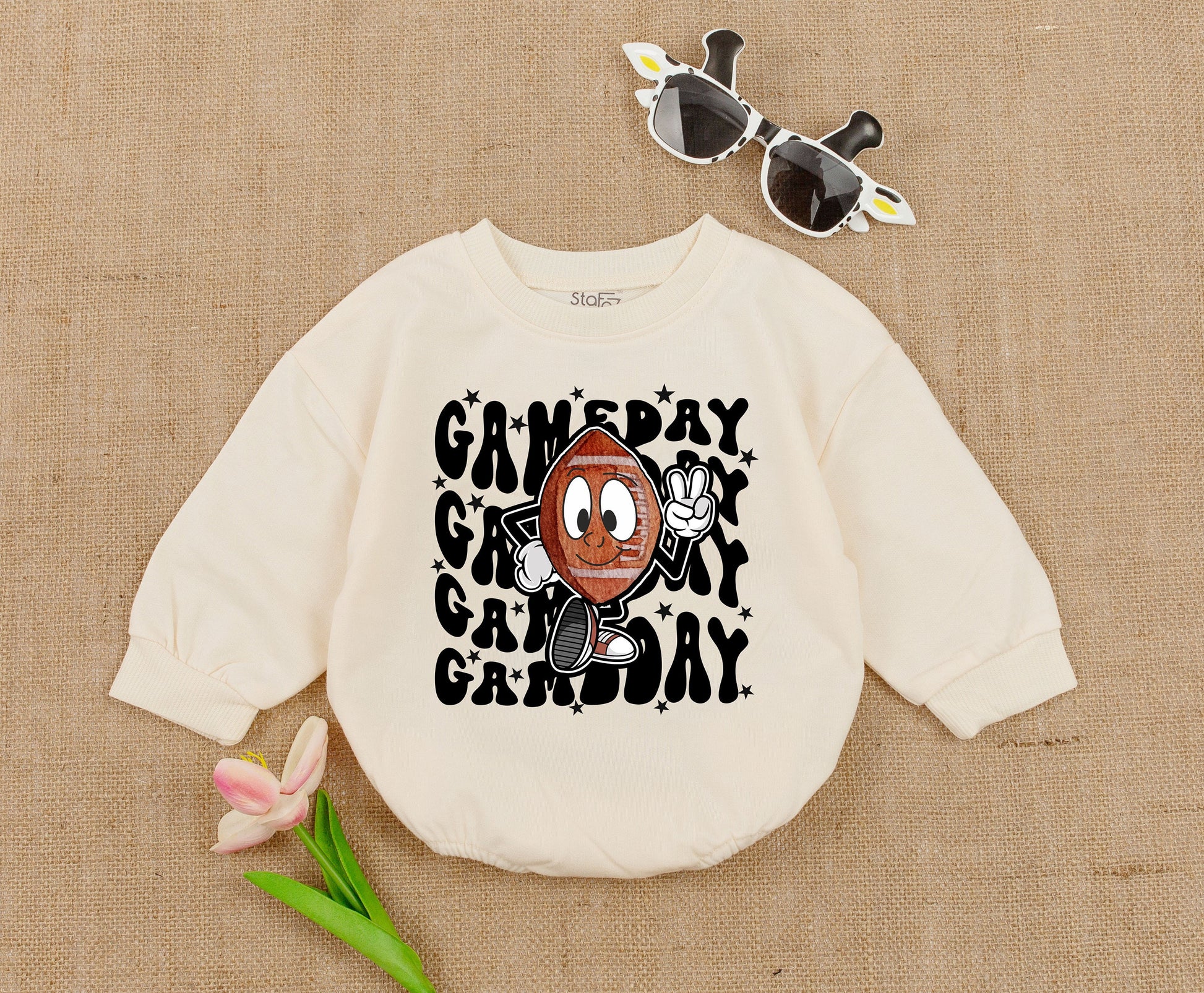 Vintage Game Day Baby Romper – Oversized Fall Toddler Sweater