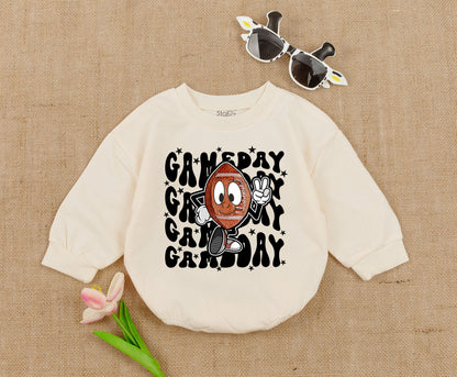 Vintage Game Day Baby Romper – Oversized Fall Toddler Sweater