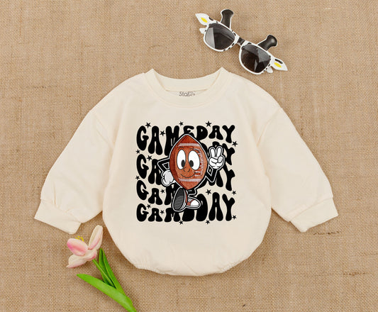 Vintage Game Day Baby Romper – Oversized Fall Toddler Sweater