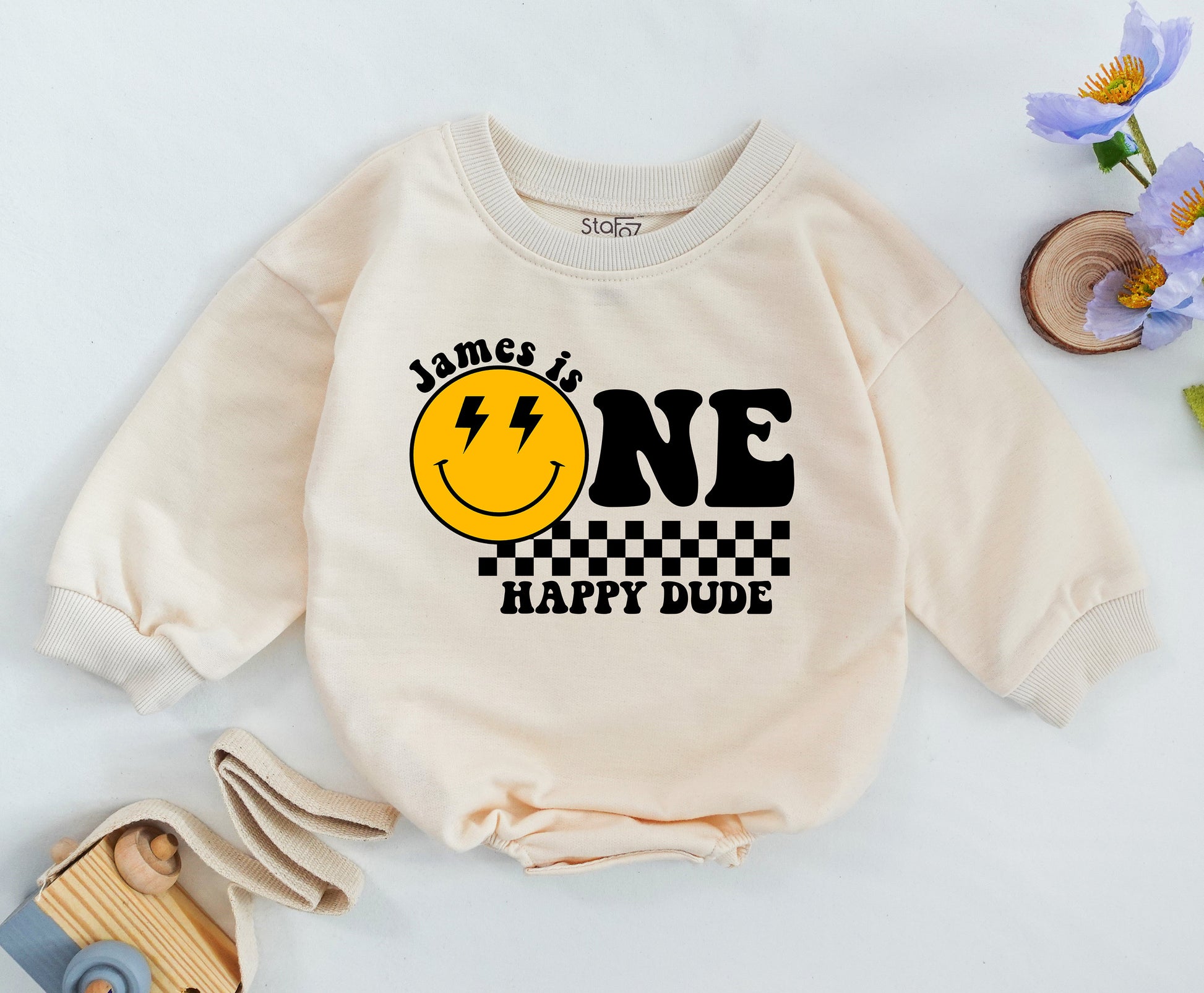 Smiley Face 1st Birthday Bodysuit, Custom Outfit for One Happy Dude