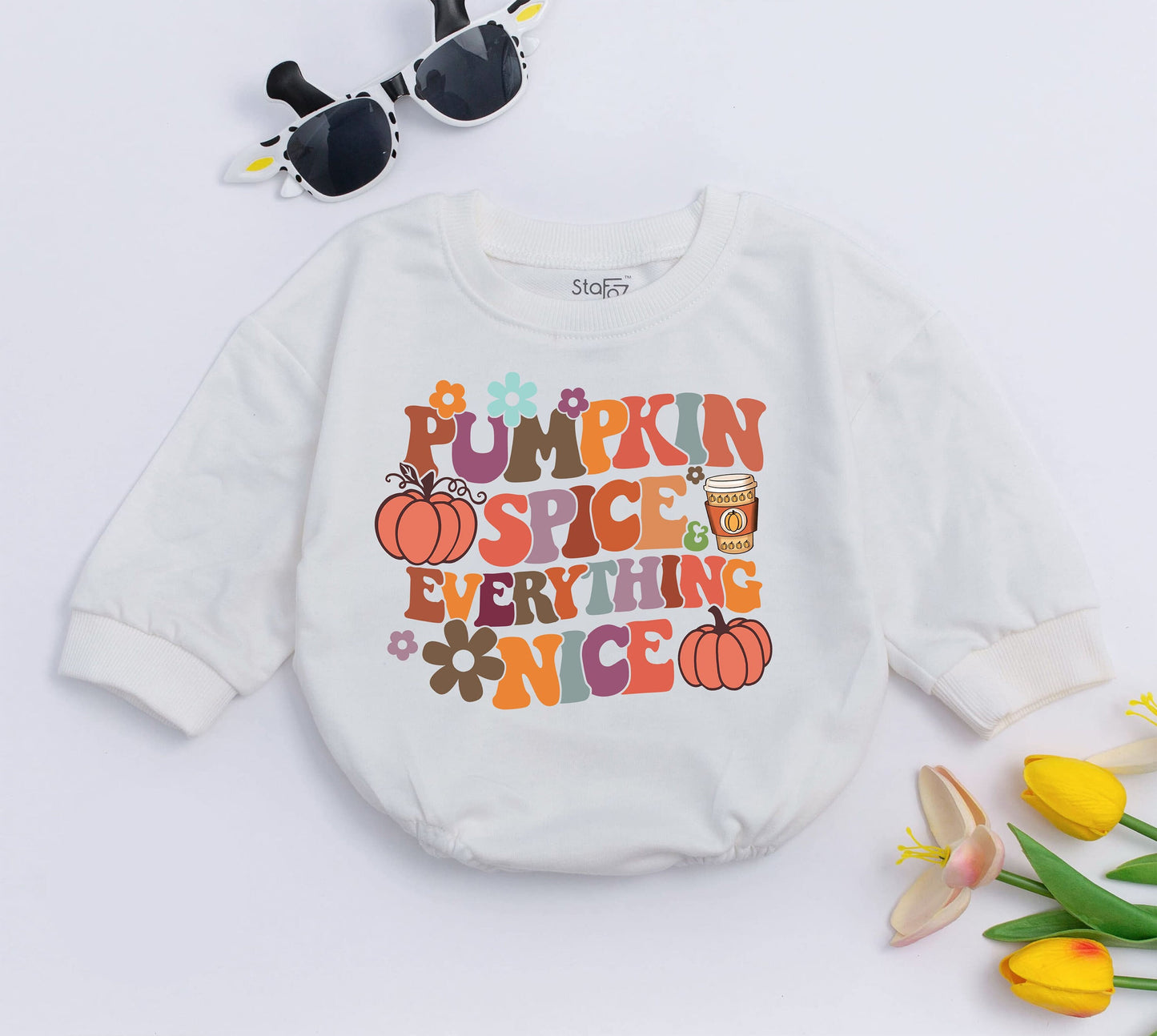 Retro Pumpkin Spice Romper - Cute Fall Baby Girl Bodysuit Gift