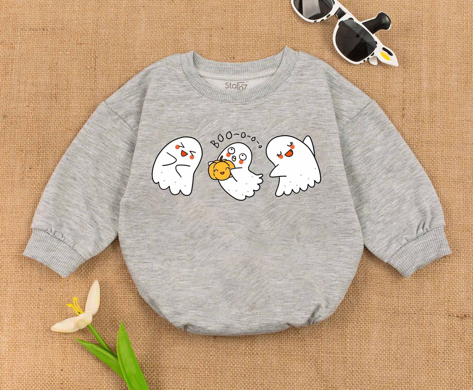 Little Boo Retro Ghost Romper - Cute First Halloween Baby Outfit