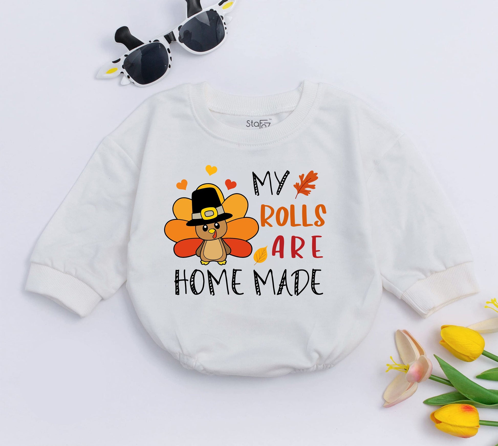 First Thanksgiving Baby Romper, Cute Fall Bodysuit, Homemade Rolls