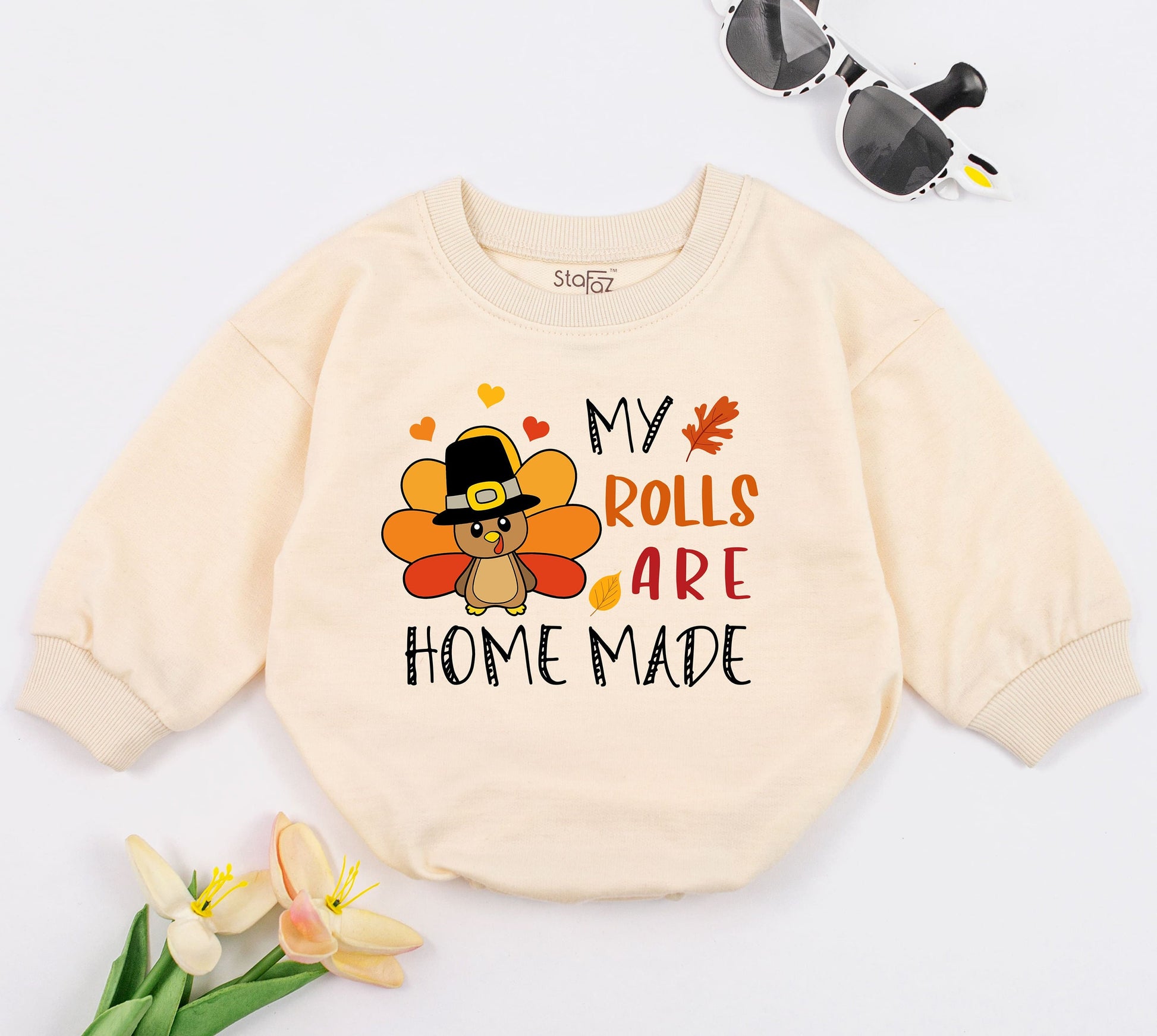 First Thanksgiving Baby Romper, Cute Fall Bodysuit, Homemade Rolls