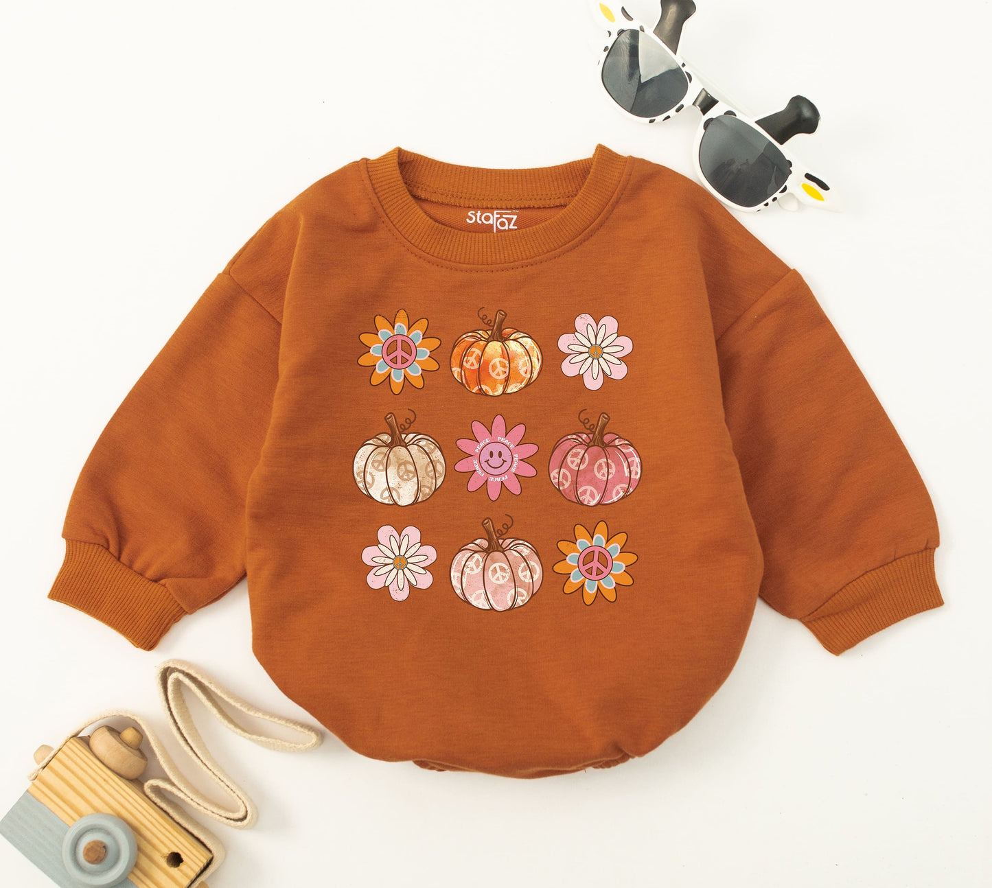 Retro Pumpkin Baby Romper & Tee - Boho Vintage Halloween Outfit