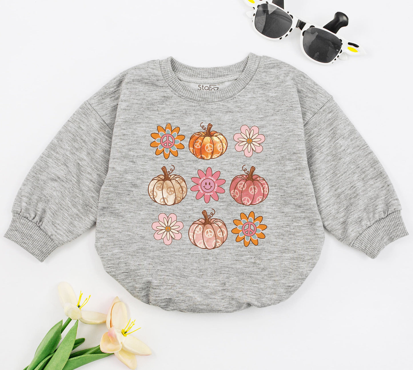 Retro Pumpkin Baby Romper & Tee - Boho Vintage Halloween Outfit