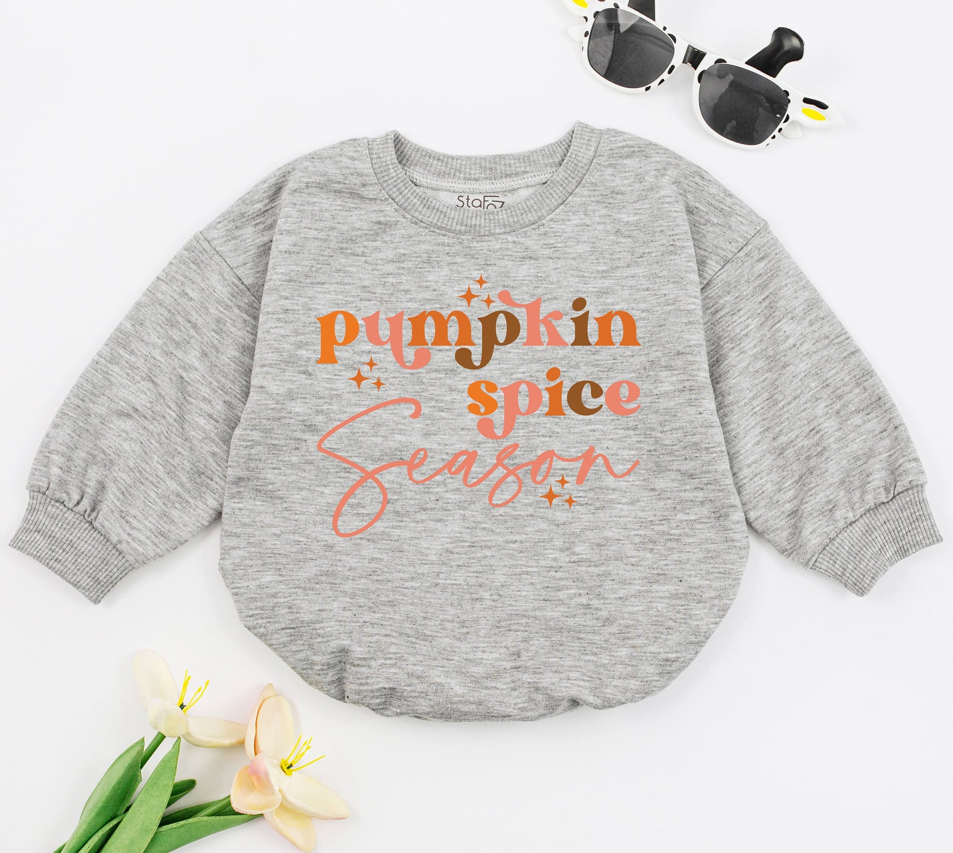 Retro Fall Baby Romper - Cute Pumpkin Spice Thanksgiving Bodysuit