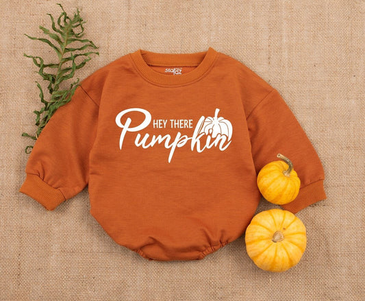 Hey There Pumpkin Baby Romper First Fall Halloween Thanksgiving Bubble Outfit Cozy Brown Infant Clothing Shower Gift