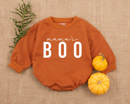 Mama's BOO Baby Romper Halloween Bodysuit Minimalist White Text Cute Little Pumpkin Fall Outfit Infant Girl Boy Shower Gift