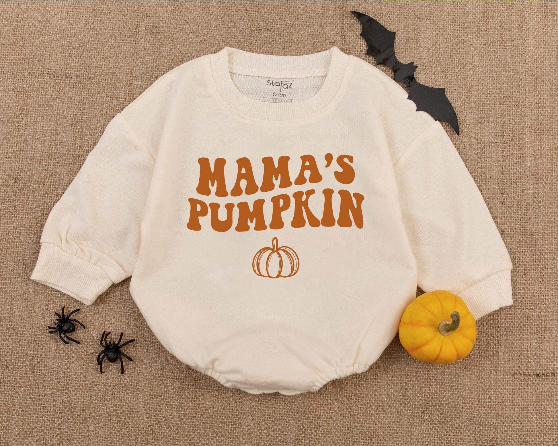 Mama's Pumpkin Retro Halloween Baby Romper Vintage Fall Newborn Outfit Cute First Halloween Shower Gift Playful Orange Bodysuit