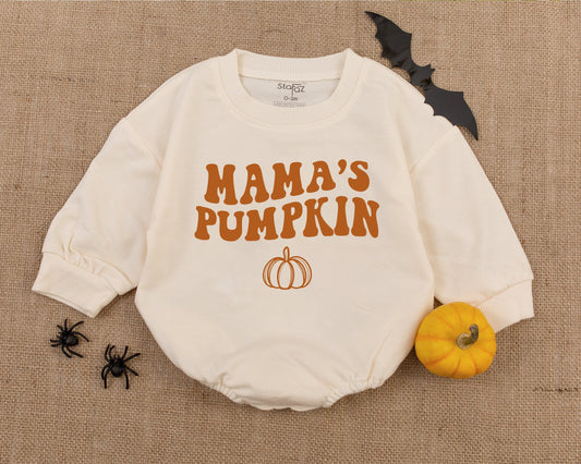 Mama's Pumpkin Retro Halloween Baby Romper Vintage Fall Newborn Outfit Cute First Halloween Shower Gift Playful Orange Bodysuit
