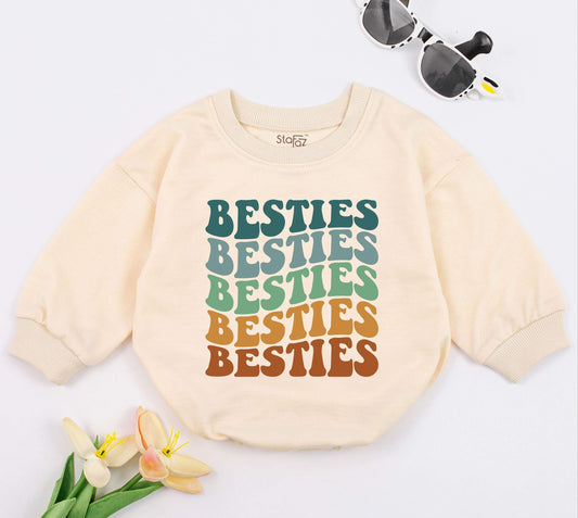 Wavy Besties Baby Girl One Piece Romper - Retro Best Friend Gift for Newborns, Baby Shower, & Baby Outfits