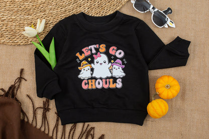 Retro Halloween Sweatshirt for Kids Let's Go Ghouls Cute Ghost Design Pastel Vintage Vibes