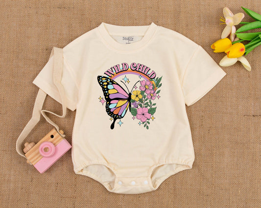 Hippie Butterfly Bubble Romper - Vintage Boho Baby Outfit