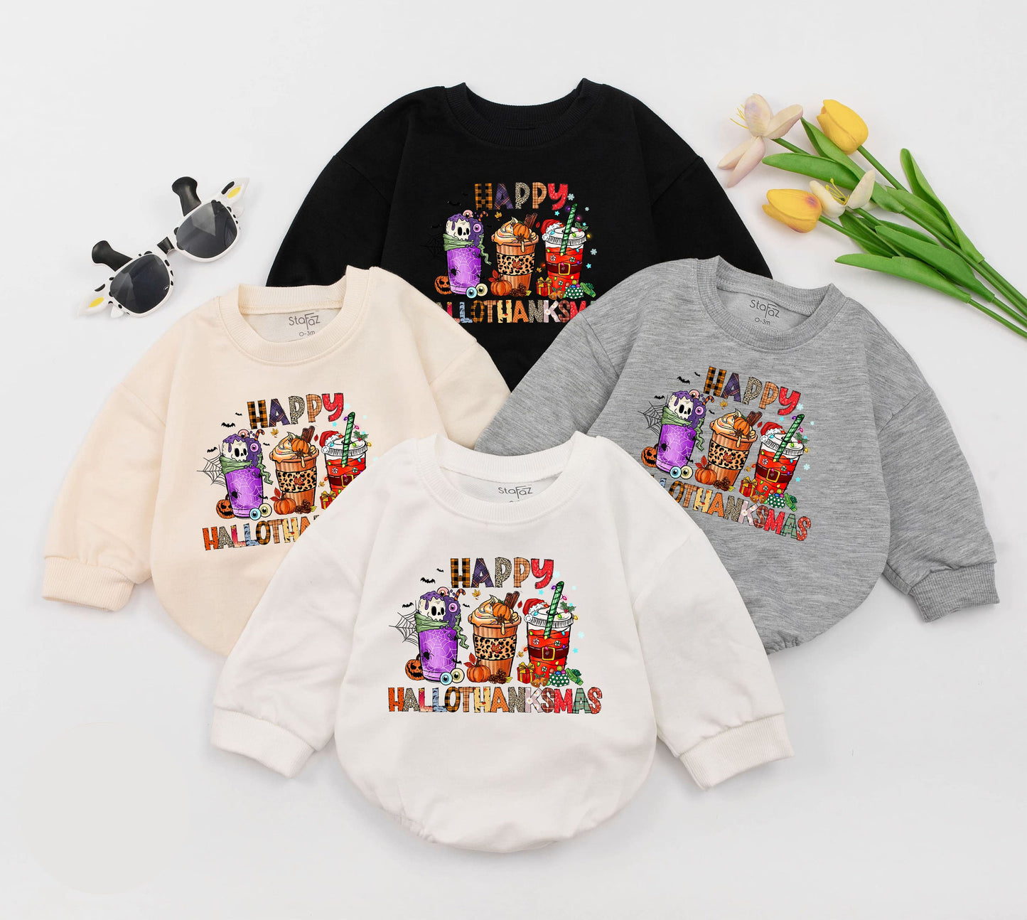 Hallothanksmas Baby Romper: Halloween to Christmas Cozy Outfit