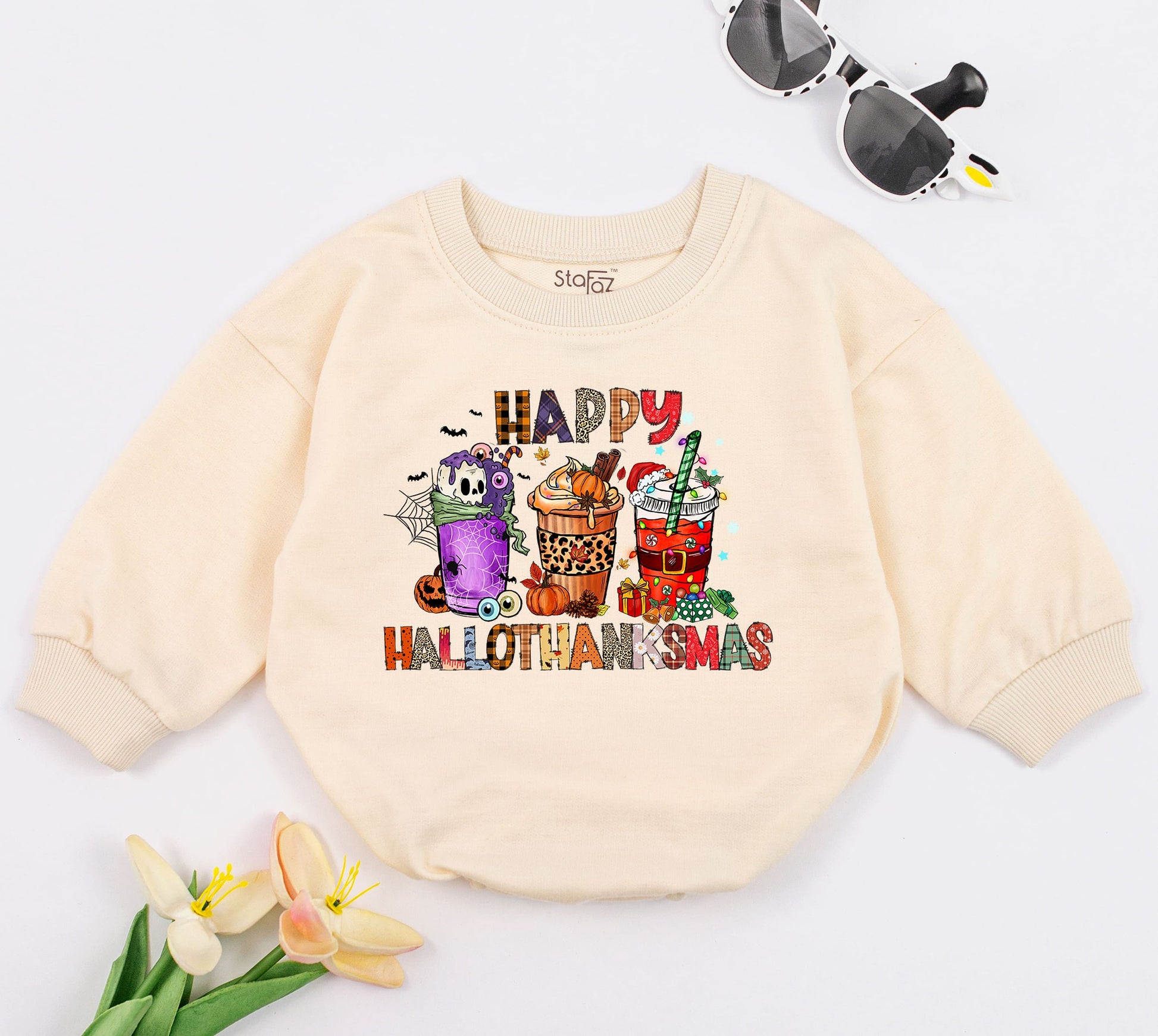 Hallothanksmas Baby Romper: Halloween to Christmas Cozy Outfit