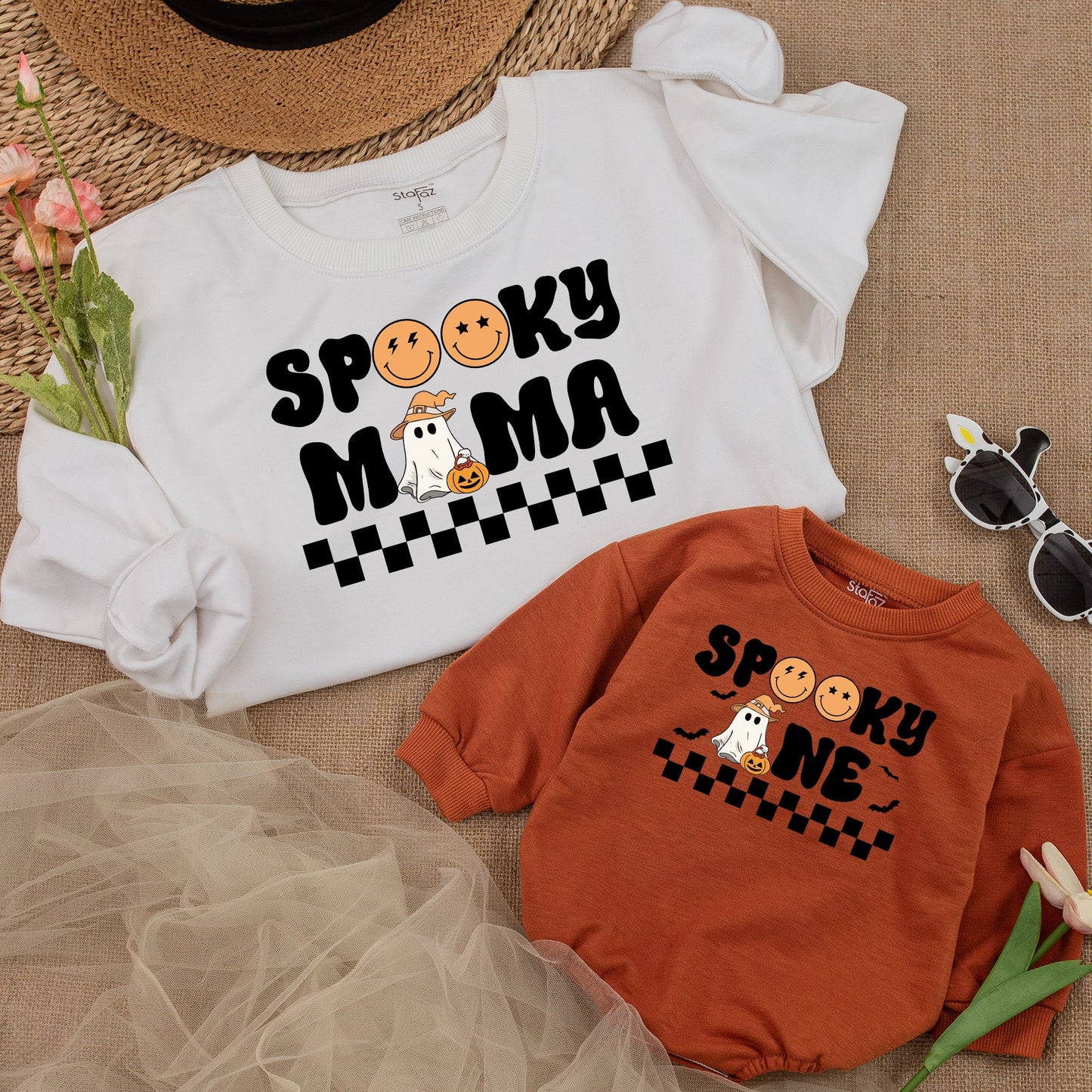 Spooky One Halloween Birthday Outfit for Baby Boy or Girl - Matching Family Sweater, Pumpkin Romper, Boo Ghost Design