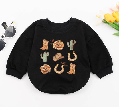 Howdy Pumpkin Cowboy Baby Romper - Western Halloween Outfit for Baby Girl, Fall First Halloween, Retro Design, Soft & Comfy