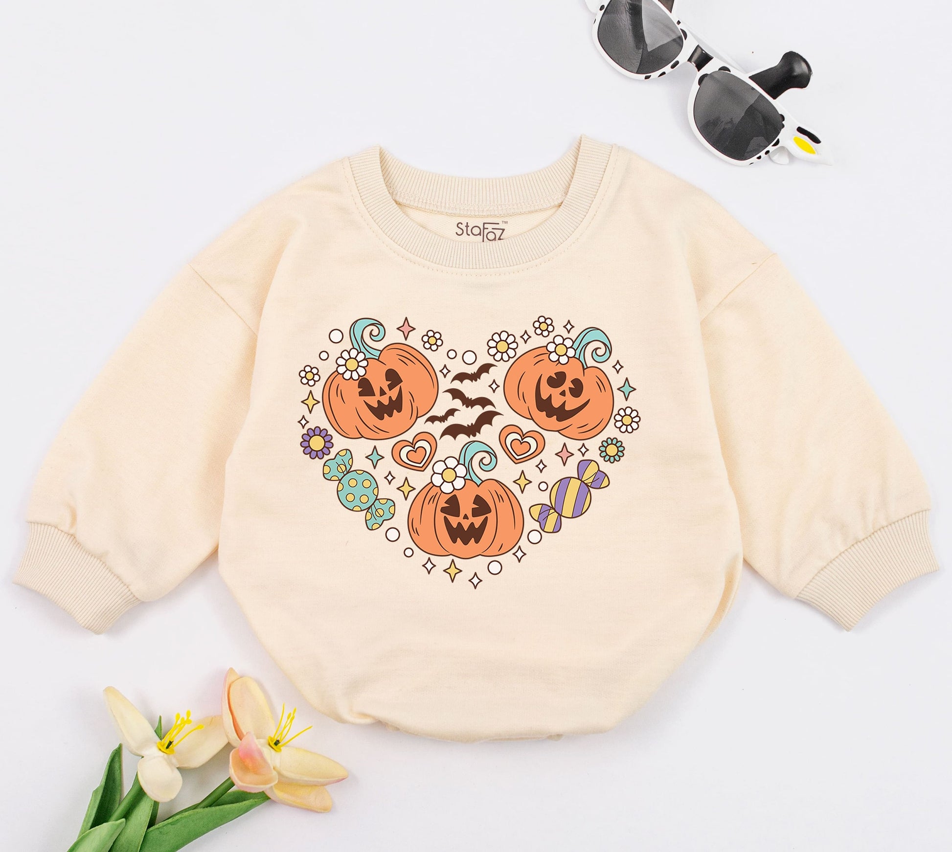 Pumpkin Patch Baby Romper & Toddler Halloween Sweatshirt Outfit  